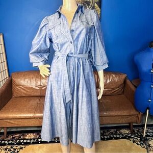 Calvin Klein Women’s Denim Belted Blue Cotton Chambray Midi Shirtdress Size 6